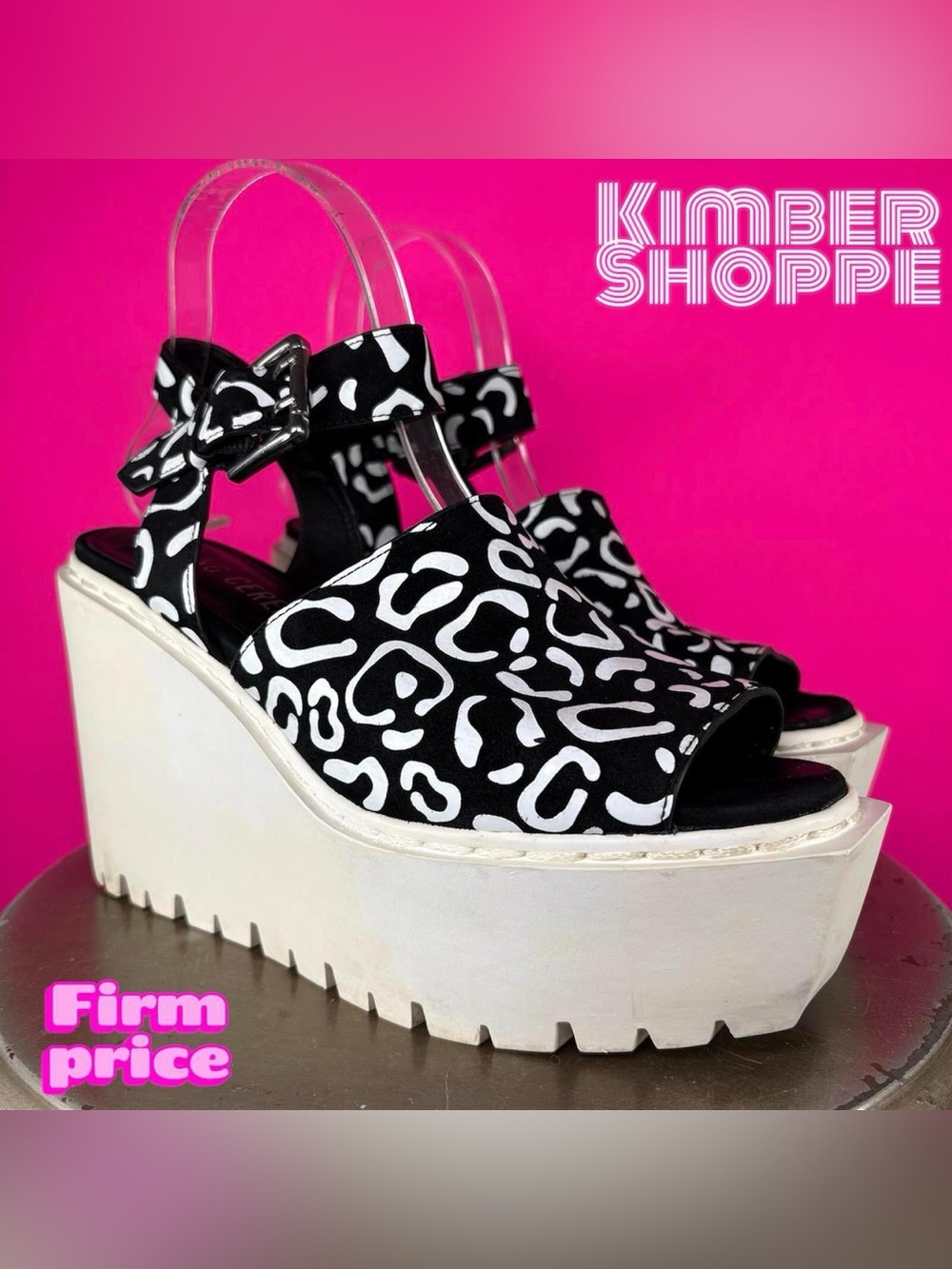 Opening Ceremony Luna Black White Graphic Chunky Platform Sandal EU 39 US 9